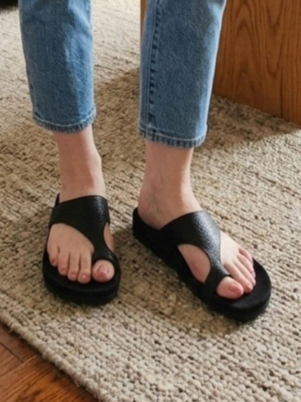 Hush Puppies Black Leather Women's Slide Sandals